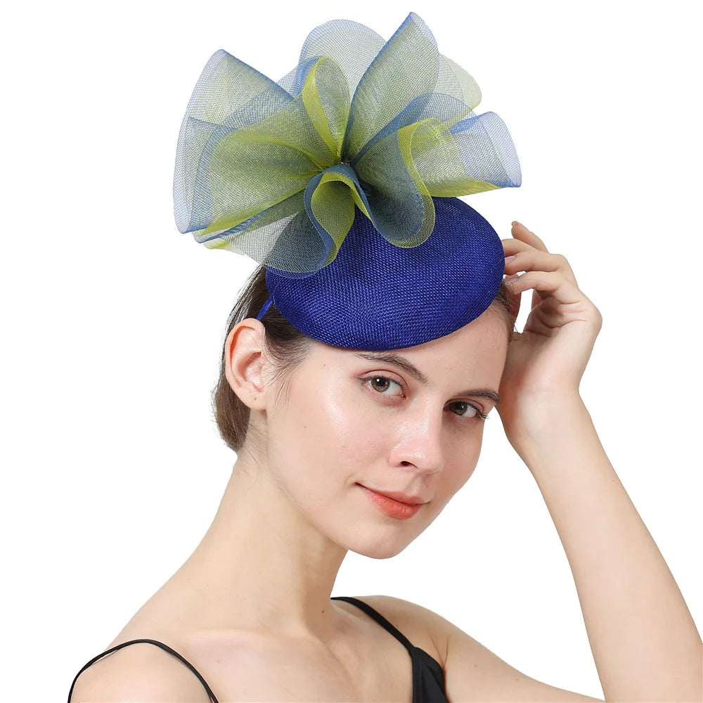 18cm Two-Tone Floral Bow Sinamay Fascinator Kentucky Derby Tea Party Pillbox Hat