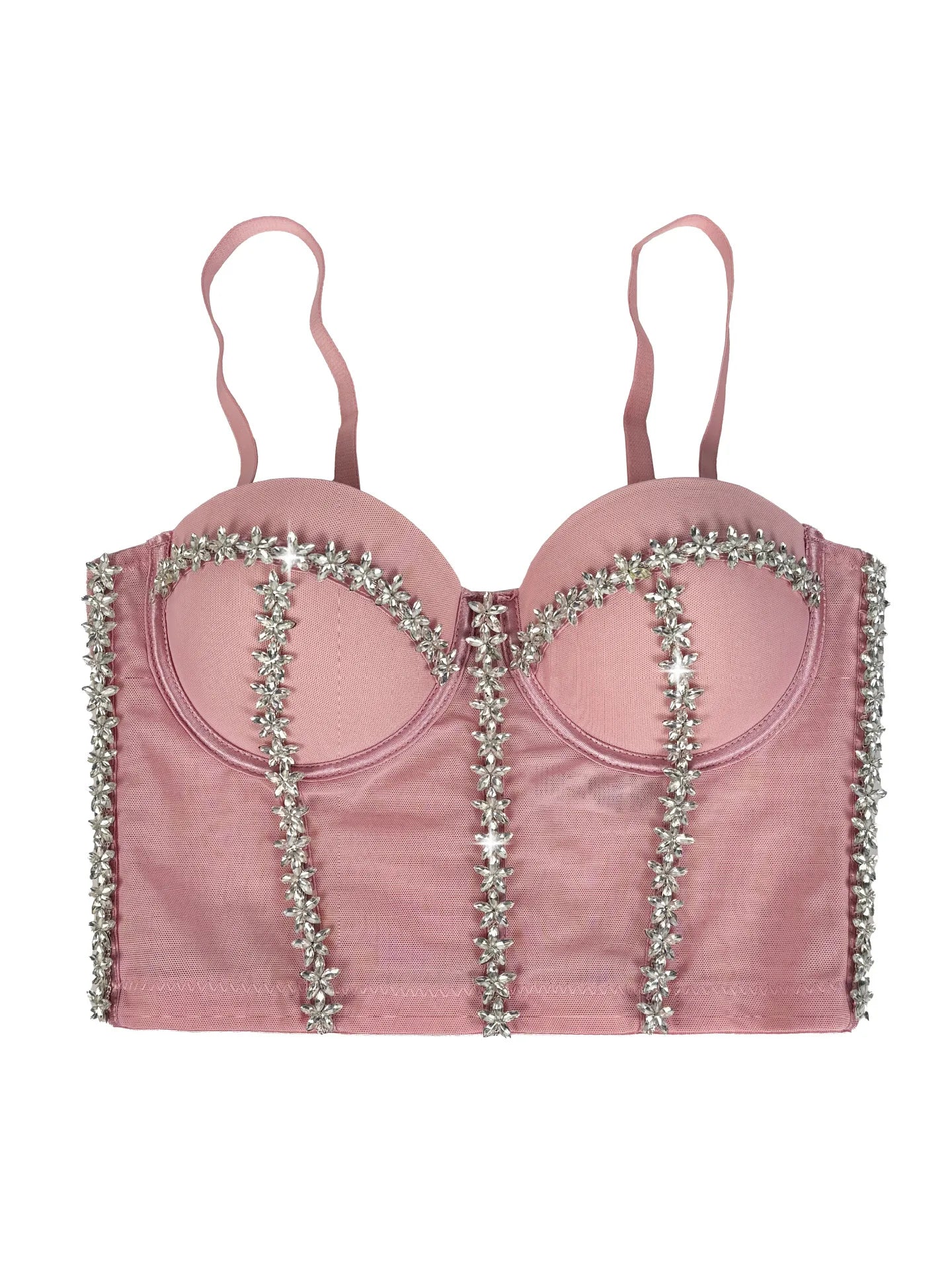 Crystal Embroidered Bustier Corset Crop Top Evening Party Stage Bralette