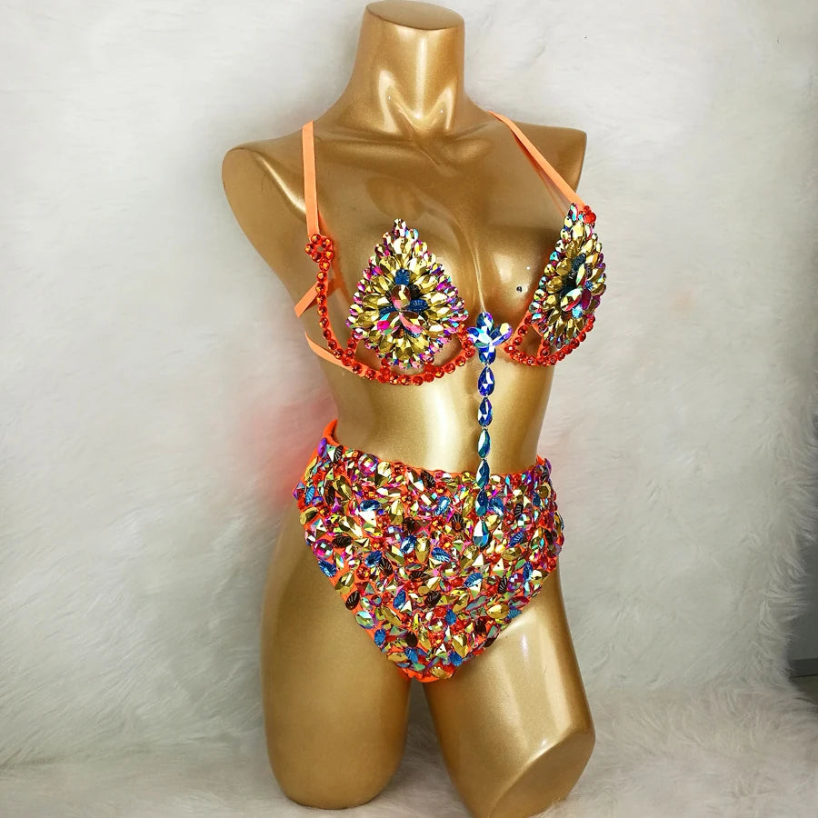 Sparkly Samba Carnival AB Crystal Wire Bra & High-Waisted Panties Costume Set