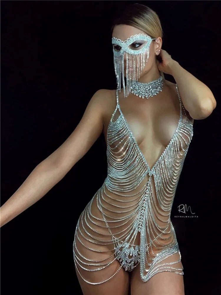 Crystal Bra, Brief & Mask Costume Jewelry