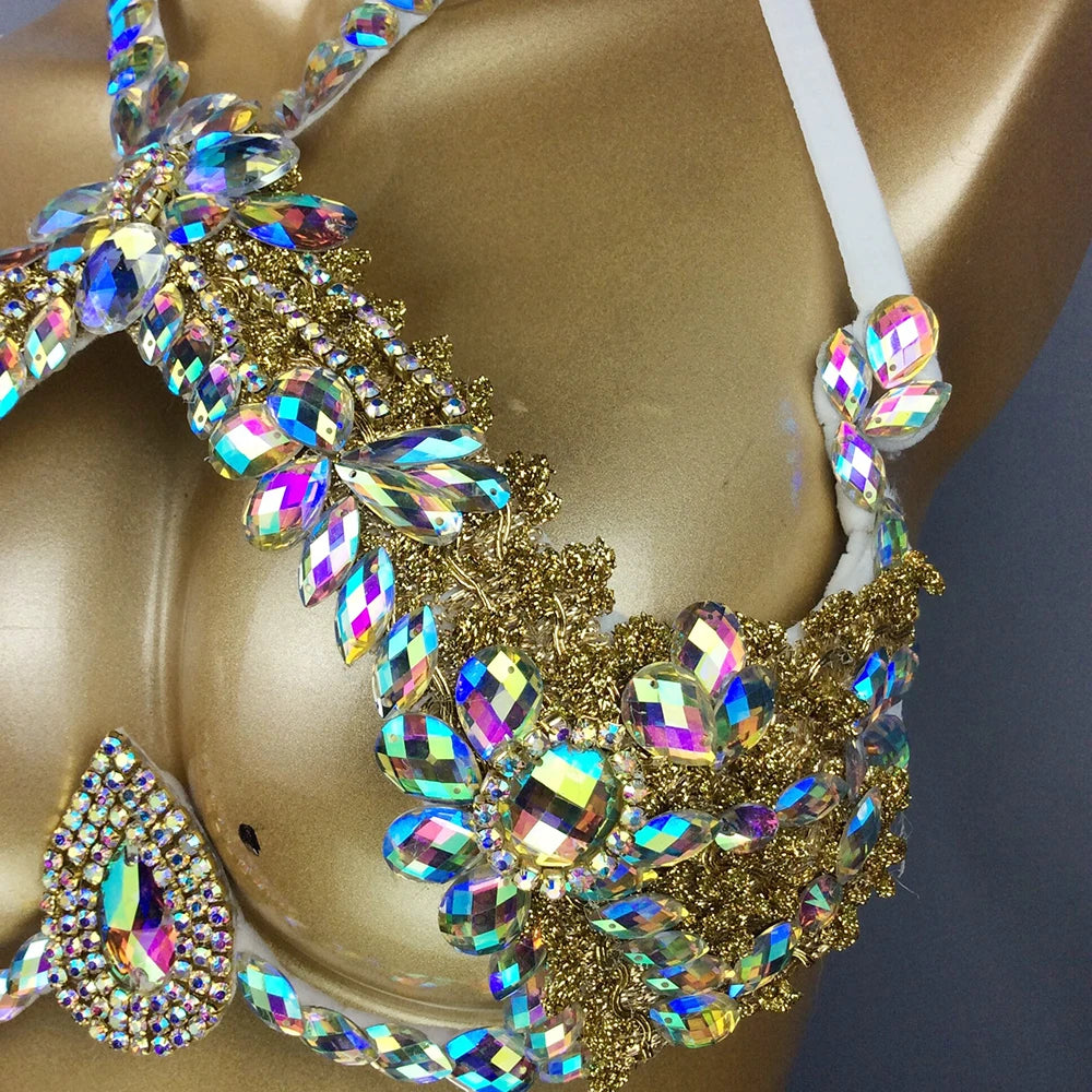 Sparkly Crystal Wire Bra Halter Top Samba Carnival Costume