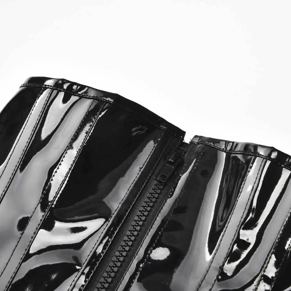 Shiny PU Leather Steampunk Underbust Corset Zipper Front Waist Cincher