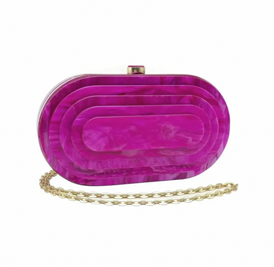 Art Deco Acrylic Oval Clutch Handbag - Rose