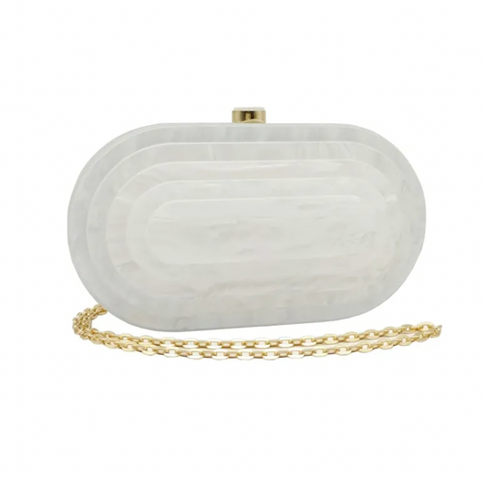 Art Deco Acrylic Oval Clutch Handbag - White