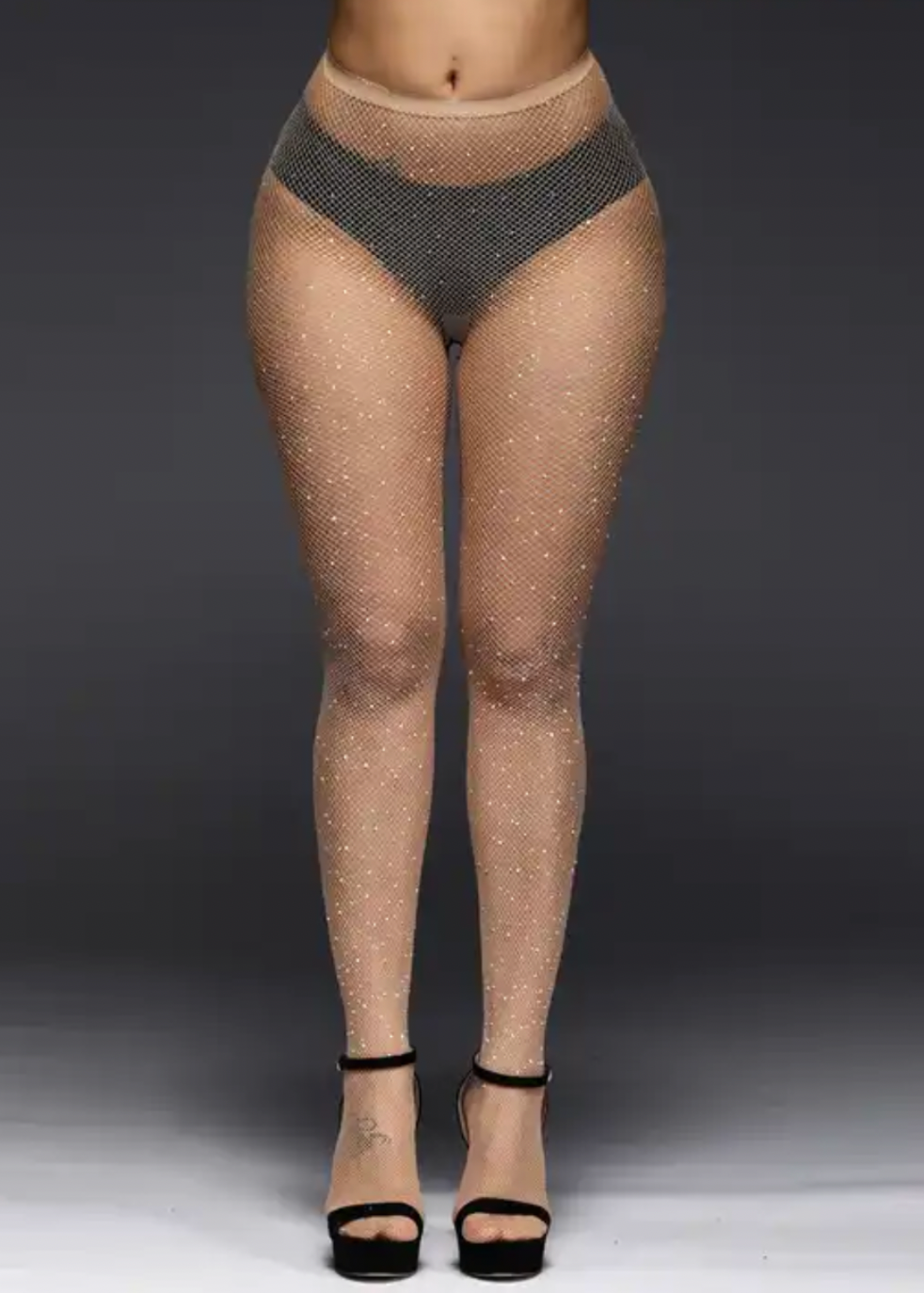 Nude Fishnet Rhinestone Stockings