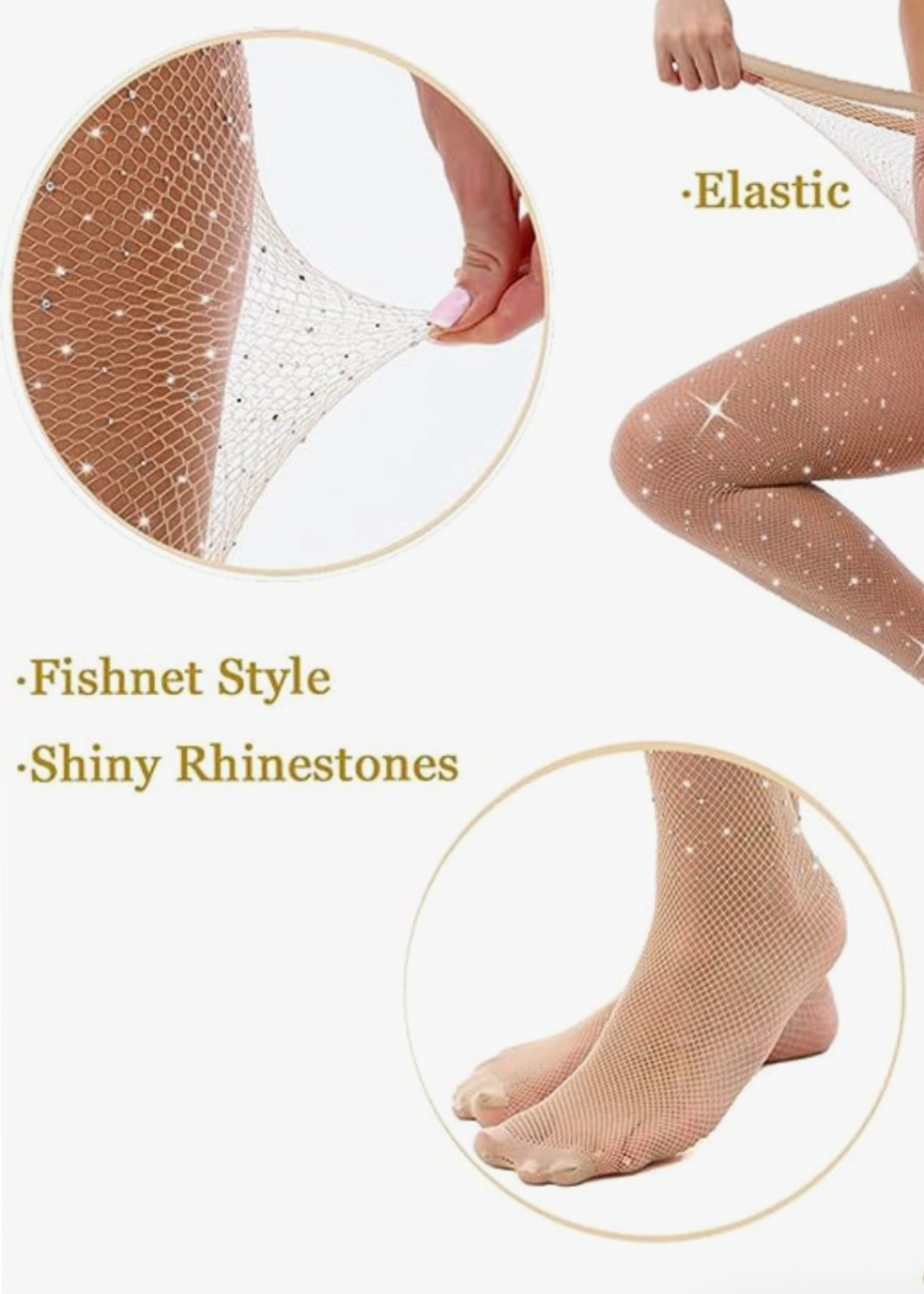 Nude Fishnet Rhinestone Stockings