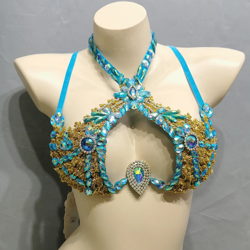 Sparkly Crystal Wire Bra Halter Top Samba Carnival Costume
