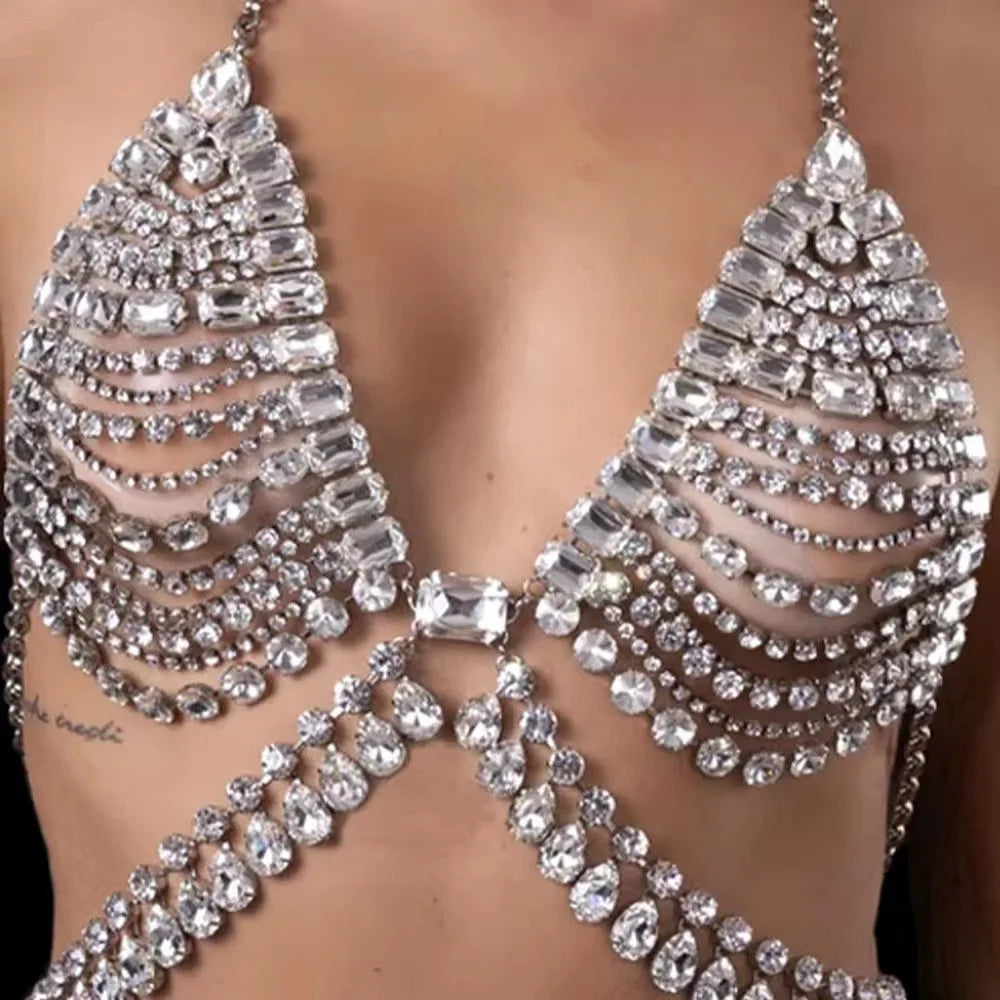 Full Rhinestone Bra & Chain Skirt Jewelry