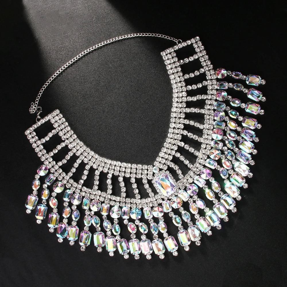 AB Rhinestone Tassel Statement Choker