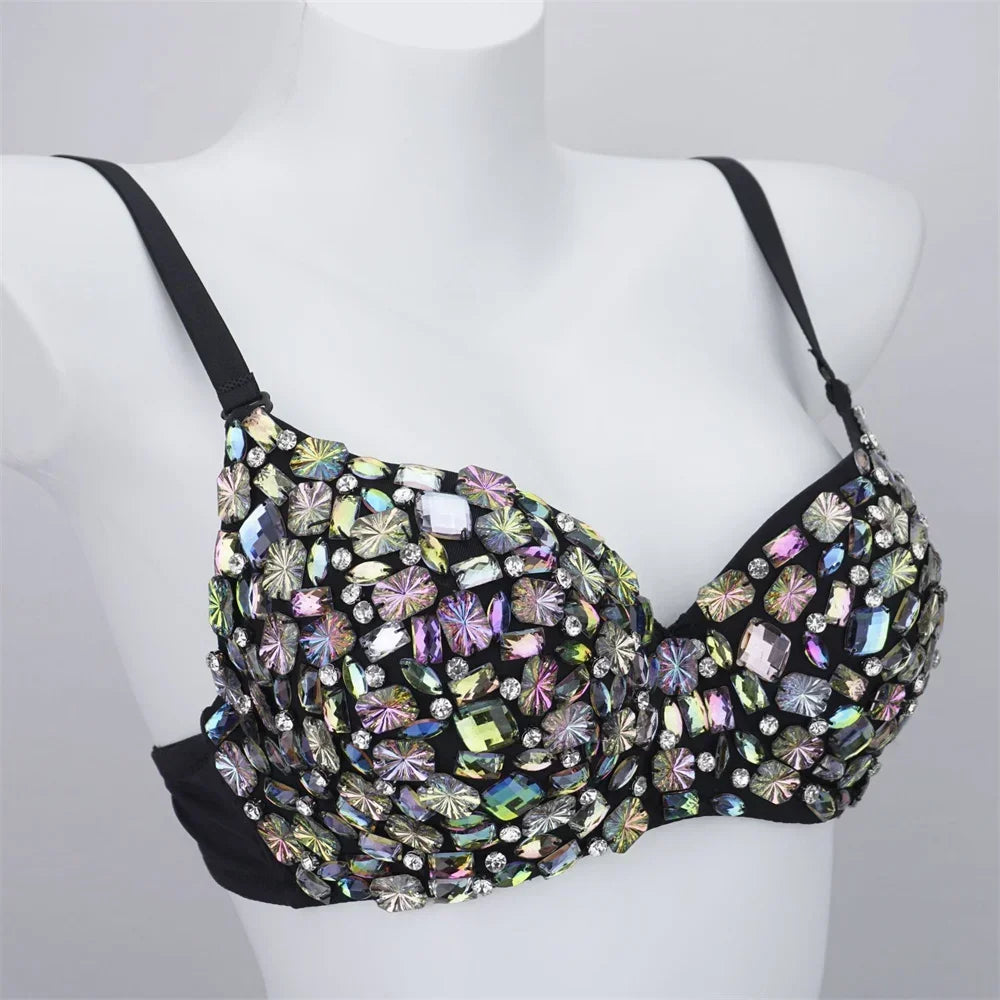 Sparkly Rhinestone Corset Top Showgirl Stage Performance Bustier Bra Top