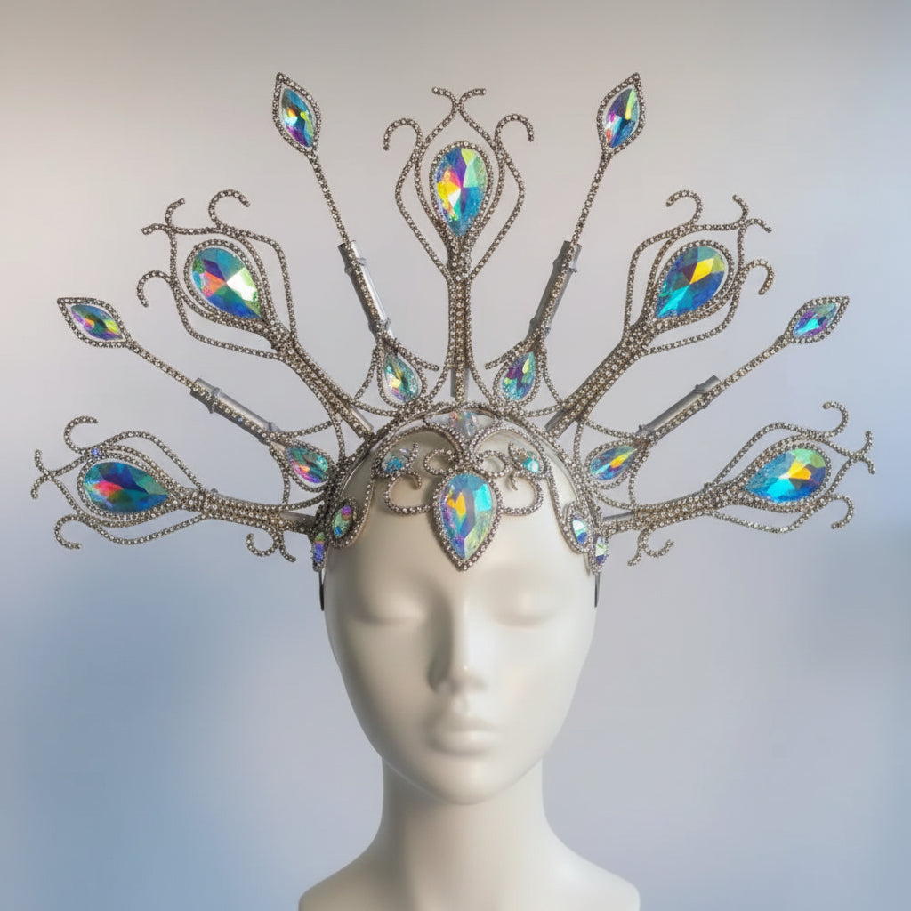 Luxury Peacock Rhinestone Statement Crown – Oversized Crystal Headpiece & Show-Stopping Hair Jewelry for Fashion Shows, Galas & Festivals