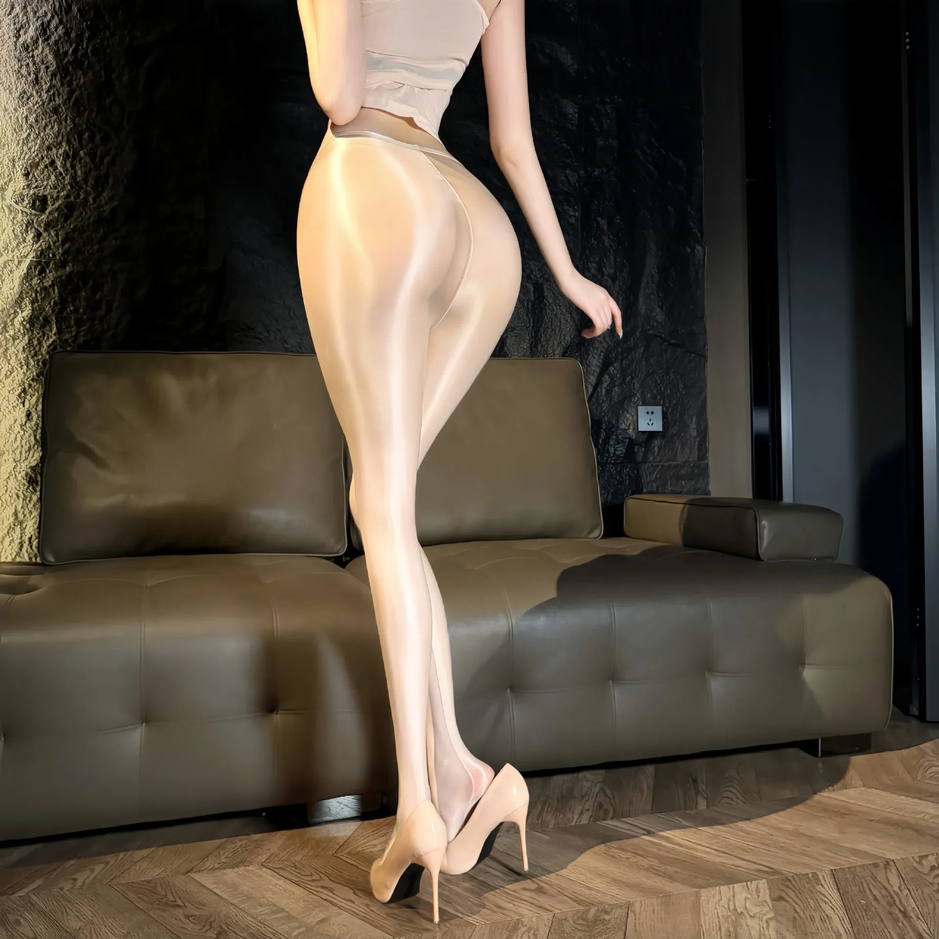 Sexy Women Thin Pencil Pants Low Waist Package Hip Elastic Tights Oil Shiny Glossy Slip Yoga Leggings Maid Shaping Trousers Plus