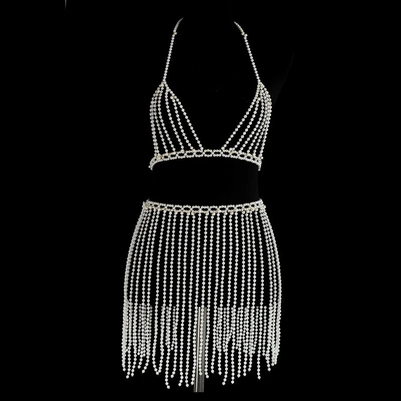 Simulated Pearl Bra & Skirt Body Jewelry