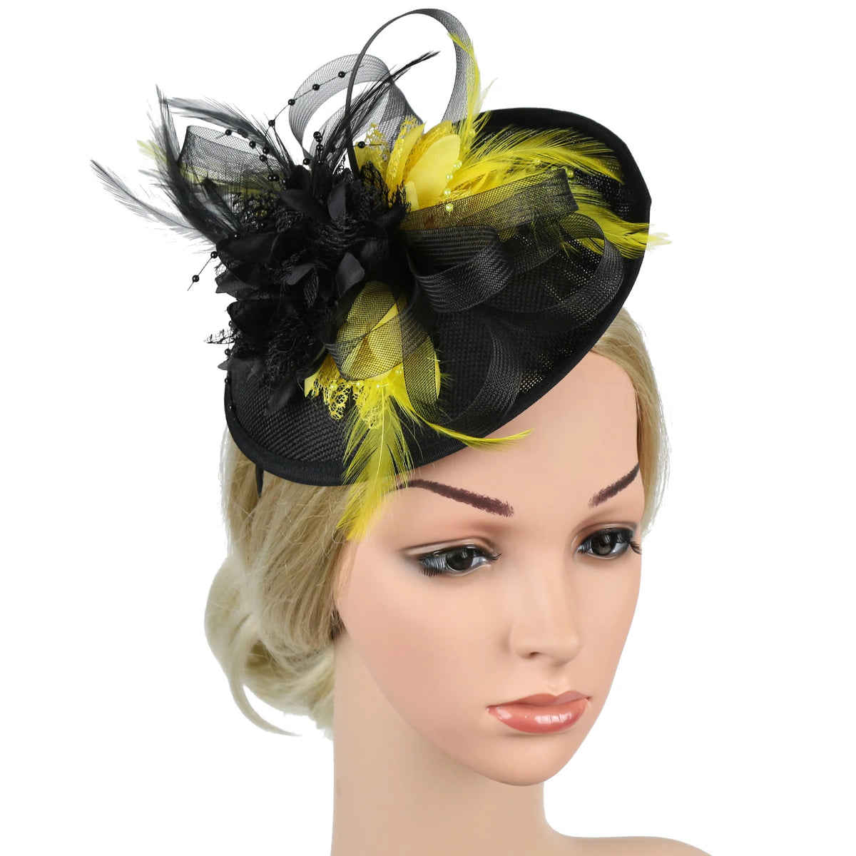 Feather Flower Mesh Fascinator with Clip & Headband