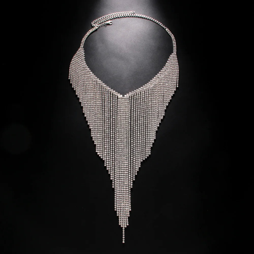 Wide Rhinestone Statement Collar Necklace