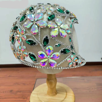 Oversized Crystal Gemstone Helmet Headpiece Fashion Show Stage Jewelry