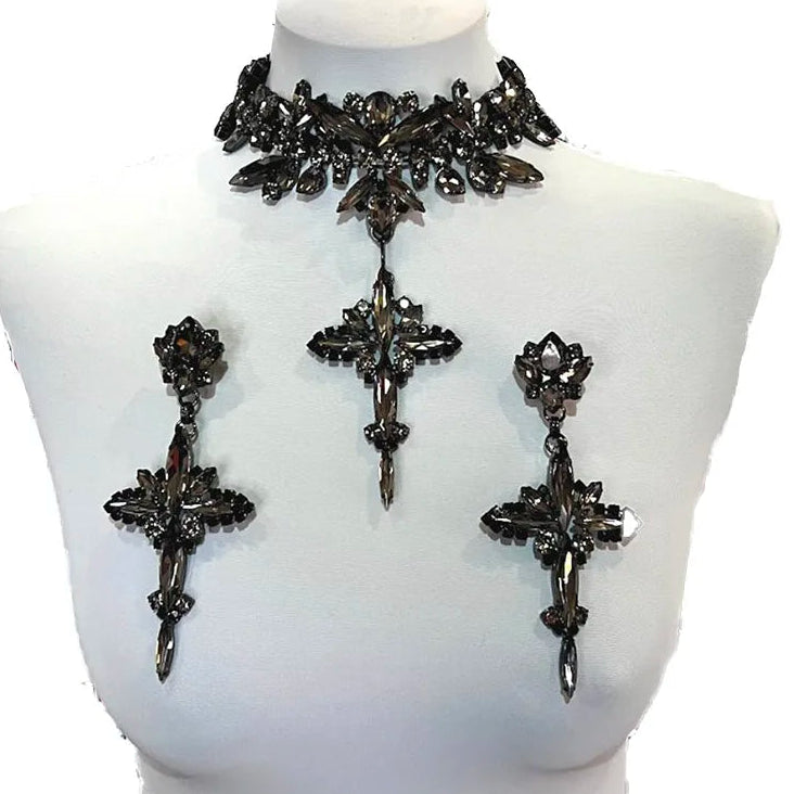 Rhinestone Cross Pendant Earring & Necklace Set