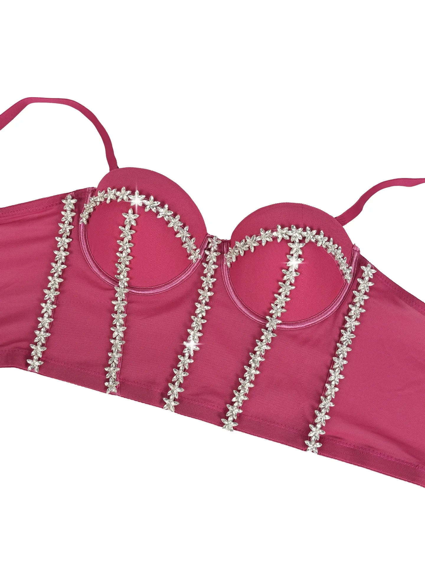 Crystal Embroidered Bustier Corset Crop Top Evening Party Stage Bralette