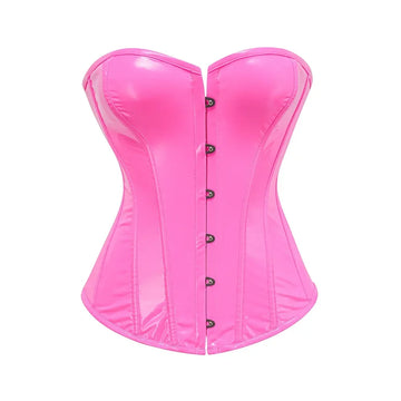 Steampunk PVC Leather Overbust Corset Front Busk Lace-Up Bustier Top