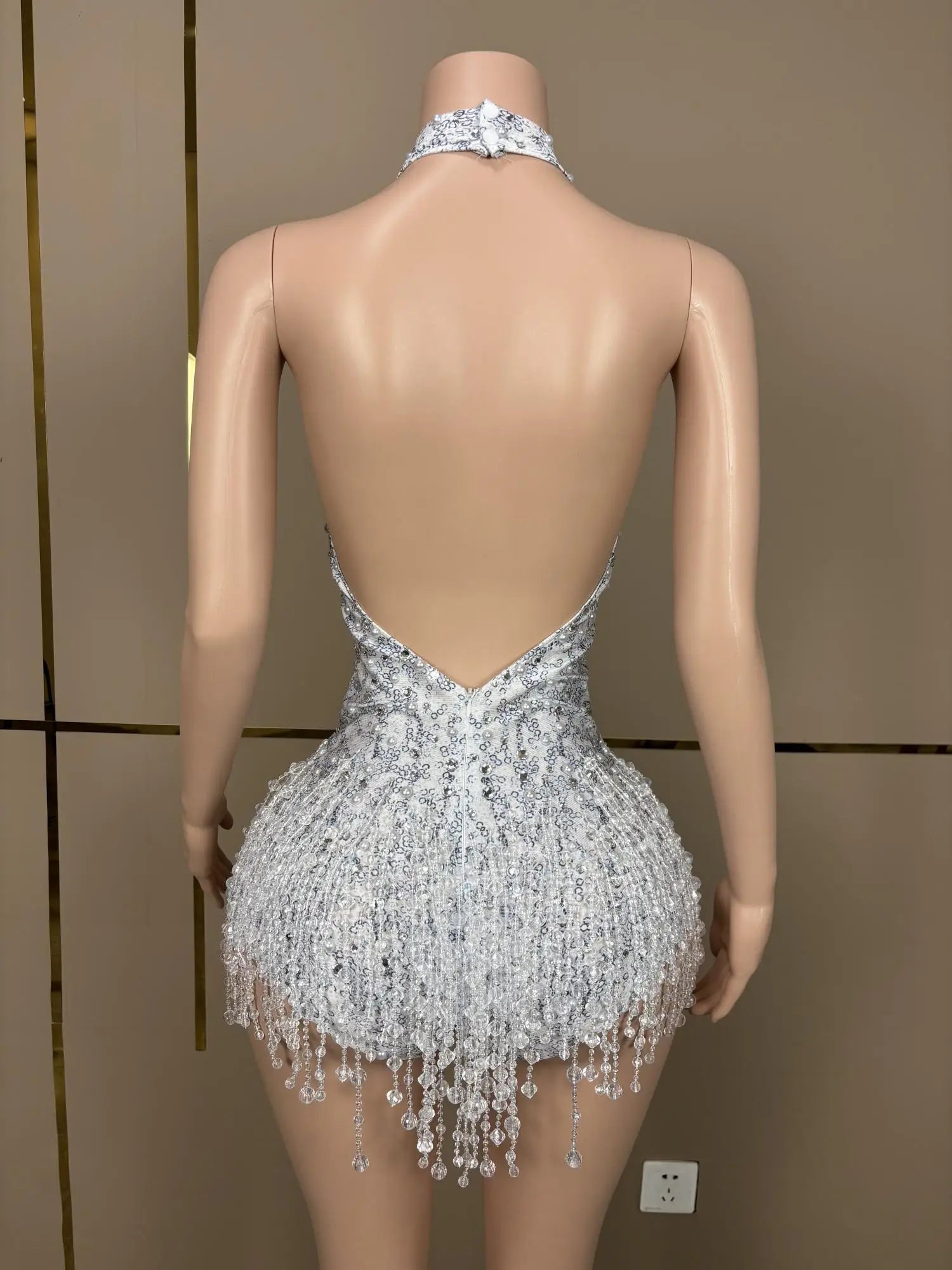 Crystal Rhinestone Fringe Sleeveless Bodysuit & Aerial Dance Leotard Costume
