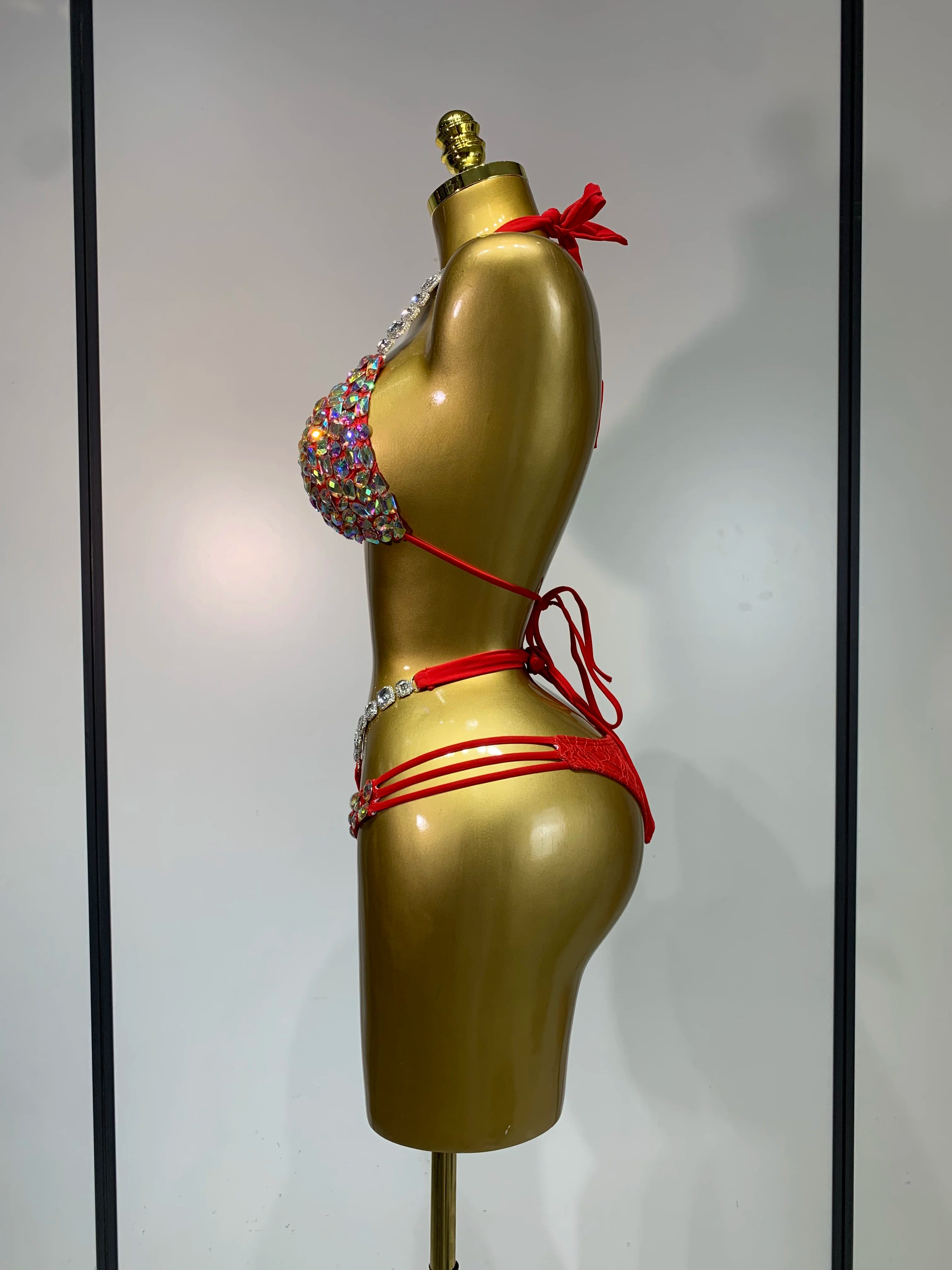 Crystal Diamond Bikini Two-Piece Set Sparkle Stage Performance Outfit