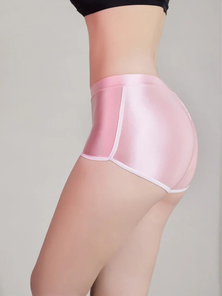 Sexy Women Zipper Open Crotch Yoga Elasitc Shorts Stain Smooth Oil Glossy Shiny Tight Casual See Through Beachwear Fitness Short