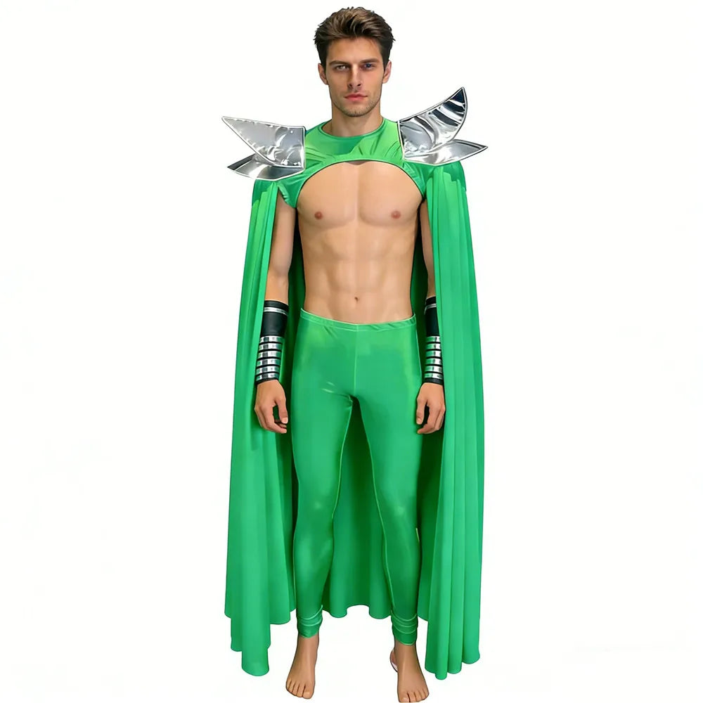 Futuristic Wing Shoulder Bodysuit & Trailing Cape Dance Performance Costume Set