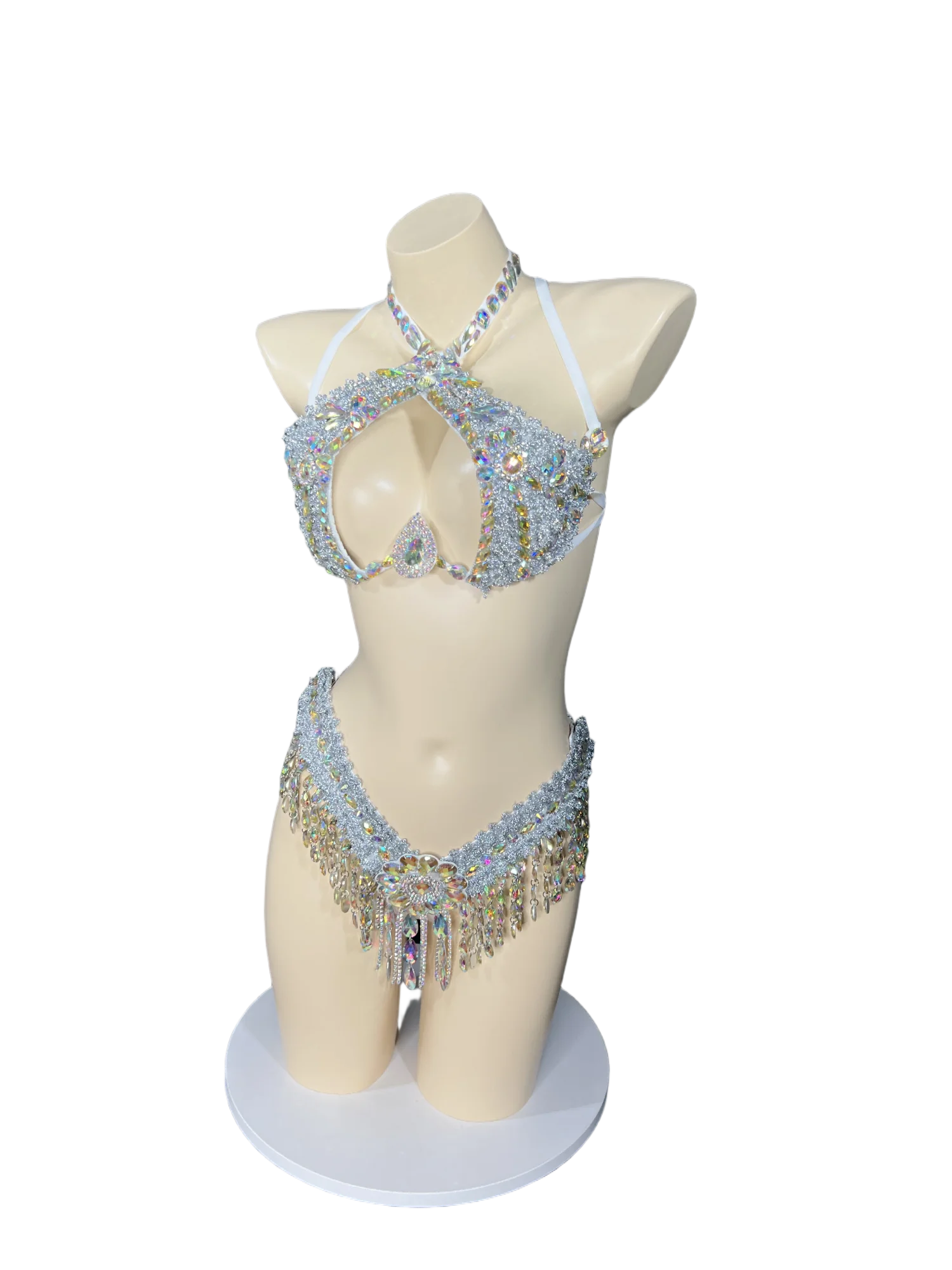 Sparkly Samba Carnival Stone Wire Bra & Thong Two-Piece Stage Costume Set