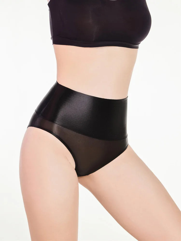Sexy Sheer See Through High Waist Briefs Elastic Underwear Oil Glossy Shiny G-string Satin Smooth T-Back Push Up Hip Thong