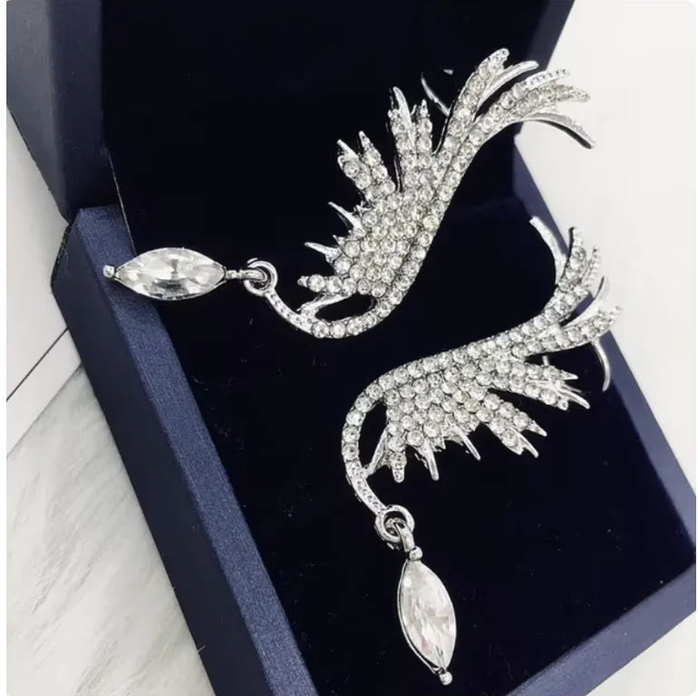 Angel Wing Crystal Tassel Earrings