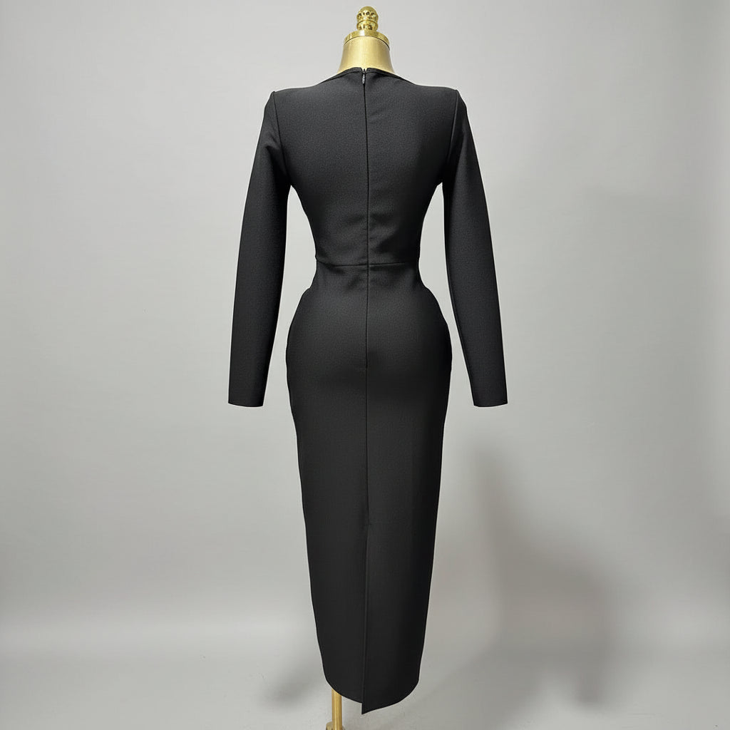 Elegant Square Neck Crystal Embroidered Bandage Ankle-Length Evening Gown