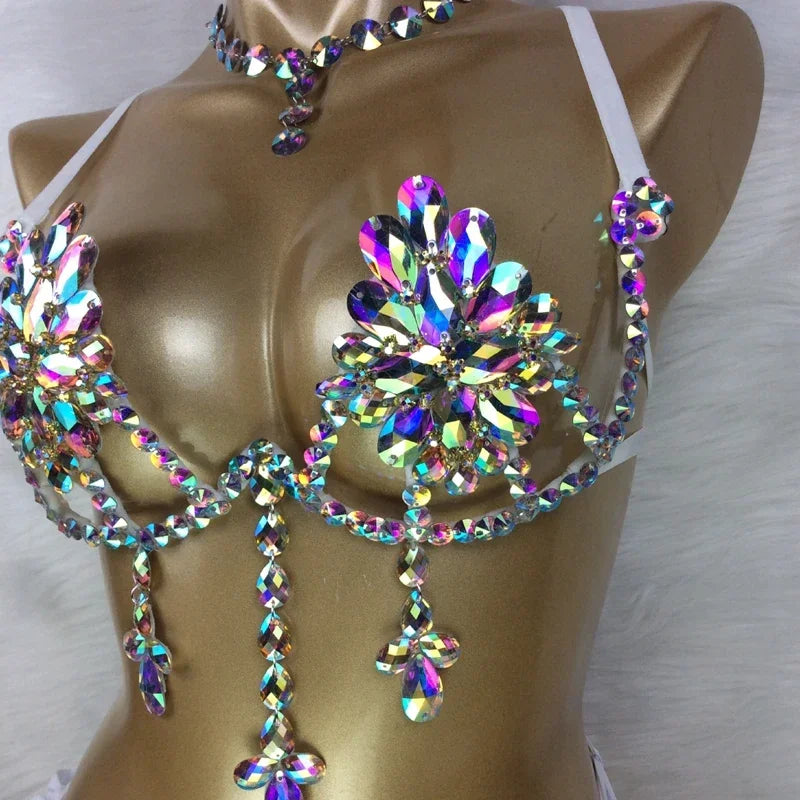 Dazzling Samba Carnival Rhinestone Bikini Set & Belly Dance Stage Costume