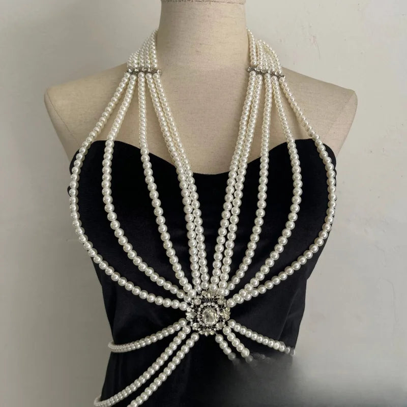 Pearl-Look Beaded Bra Body Chain