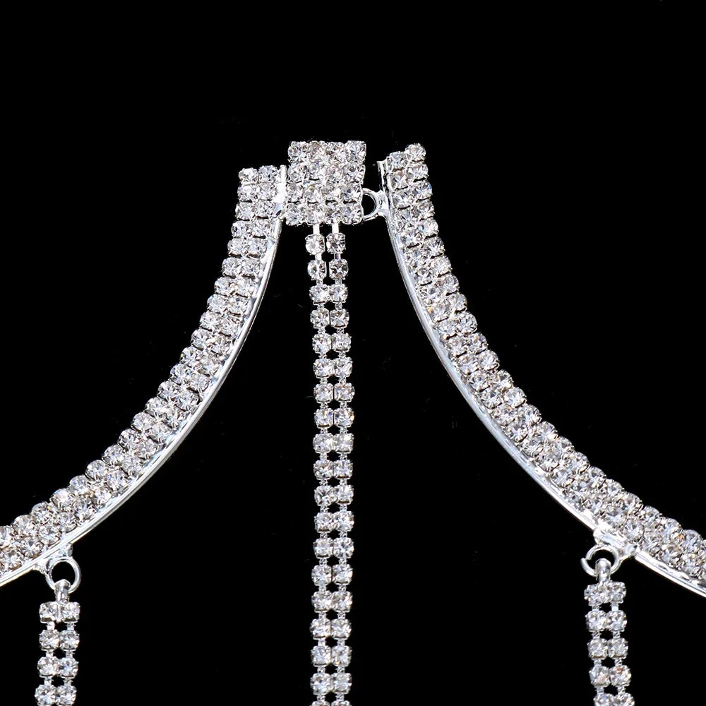 Semicircle Rhinestone Tassel Bra Chain