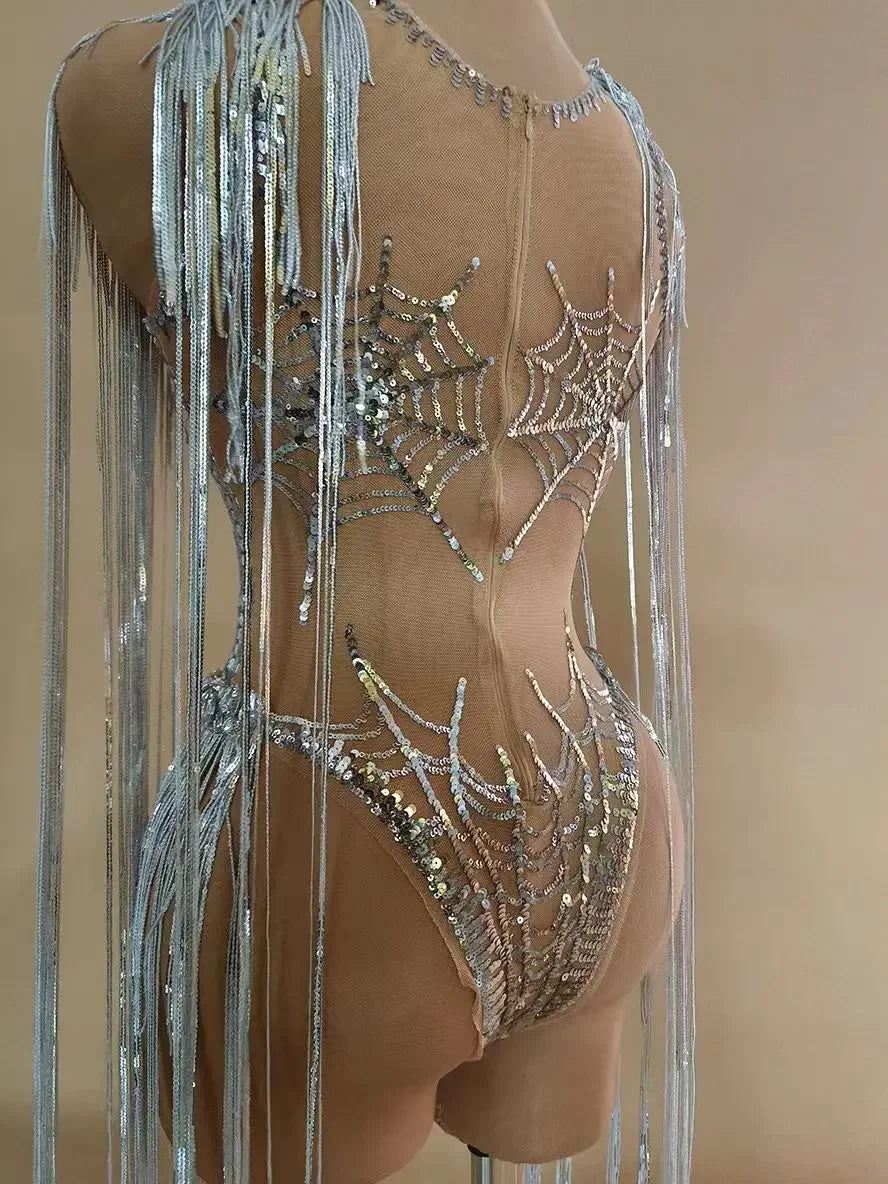 Sequin Tassel Showgirl Performance Bodysuit