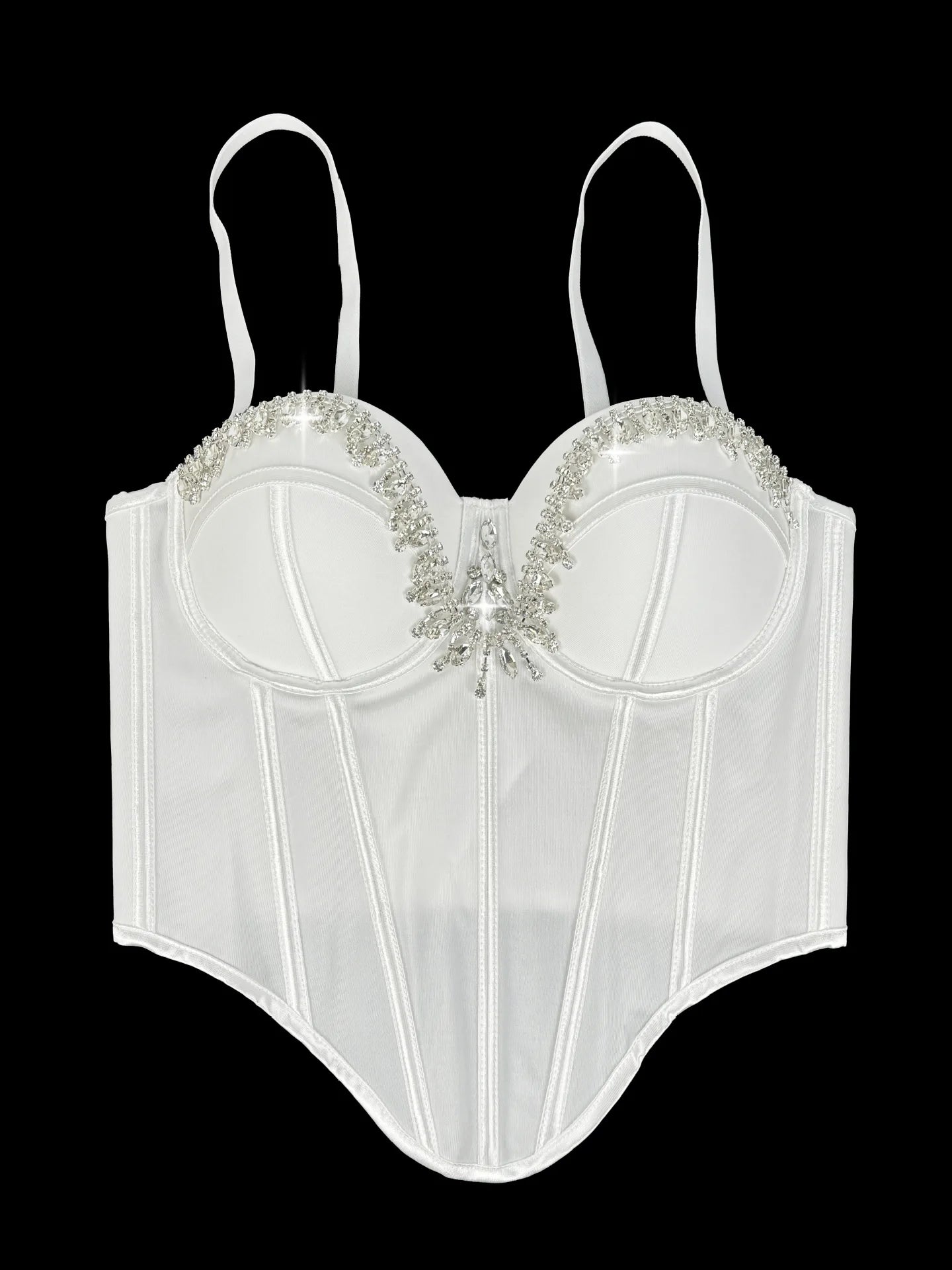 Rhinestone Embroidered Denim Bustier Corset Crop Top Stage Bralette