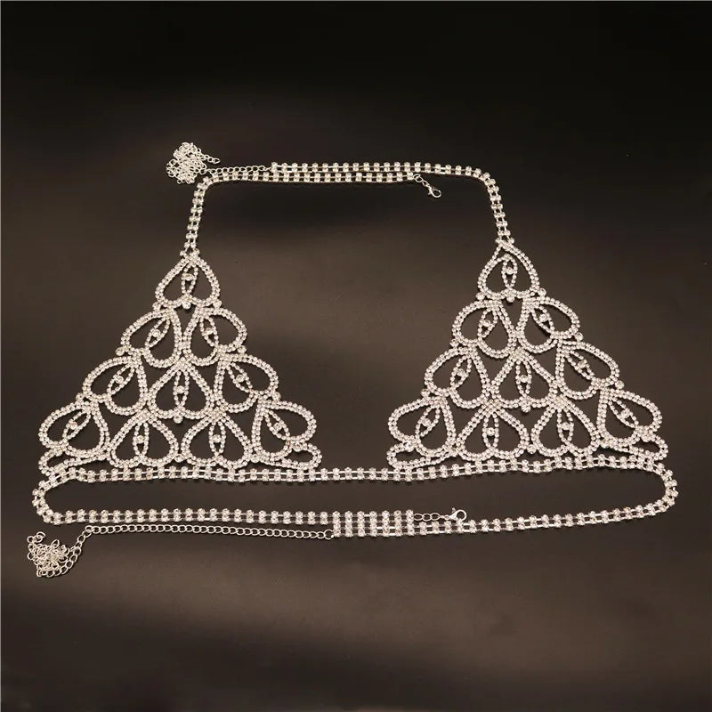 Heart Rhinestone Bra & Brief Body Jewelry