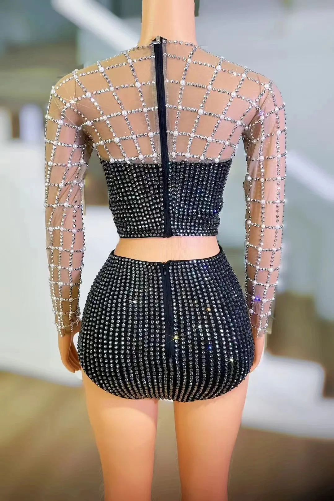 Rhinestone Sheer Mesh Costume Skirt