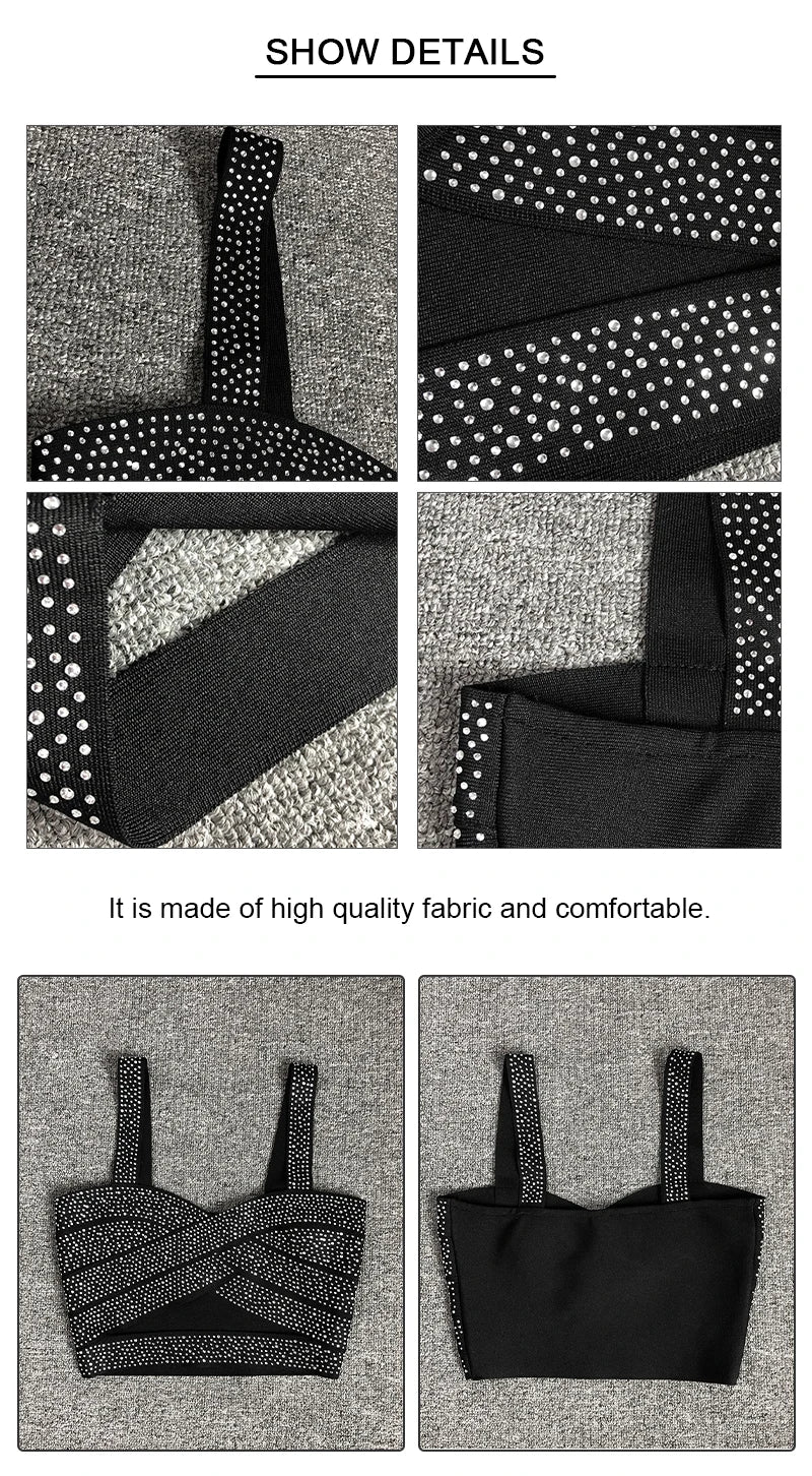 Black Crystal Strap Cutout Crop Top