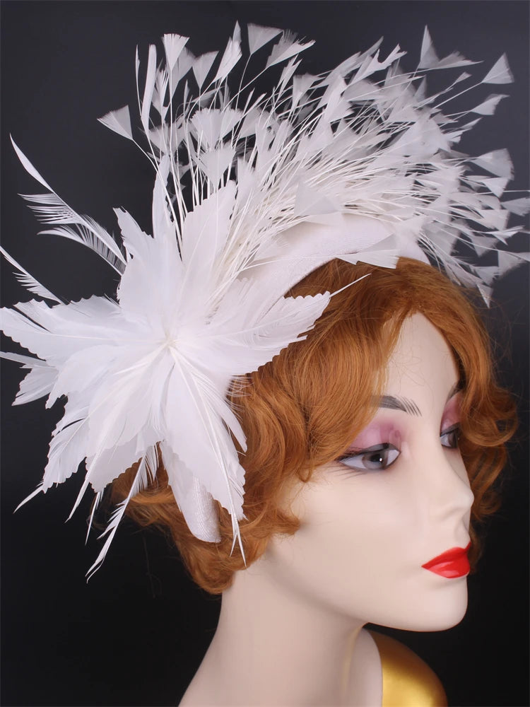 25cm Feather Floral Ribbon Fascinator Headband Kentucky Derby Cocktail Tea Party Hat