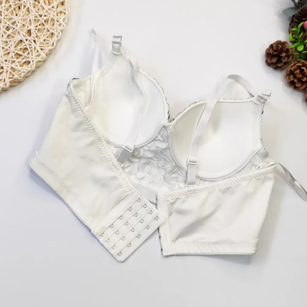 Rhinestone Glitter Bustier Corset Top Hook-and-Eye Nightclub Party Bralette