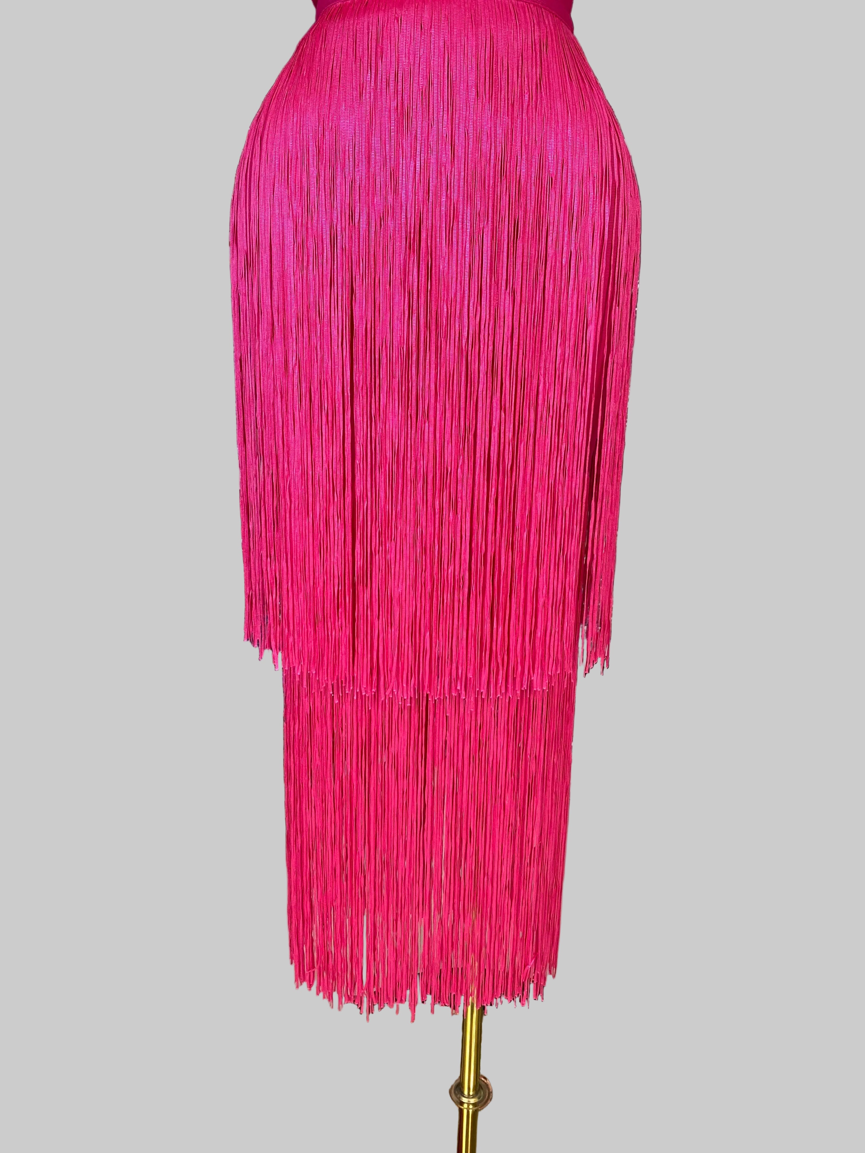 Hot Pink Asymmetrical Fringe Bandage Midi Dress & One-Shoulder Gala Party Dress