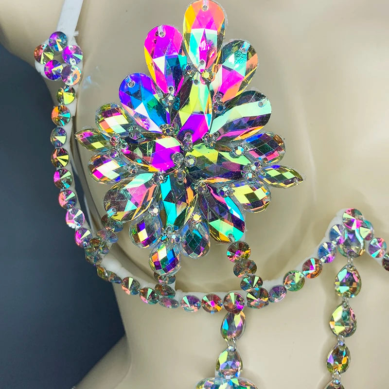 Sparkly Samba Carnival Stone Wire Bra Hand-Beaded Stage Costume Top