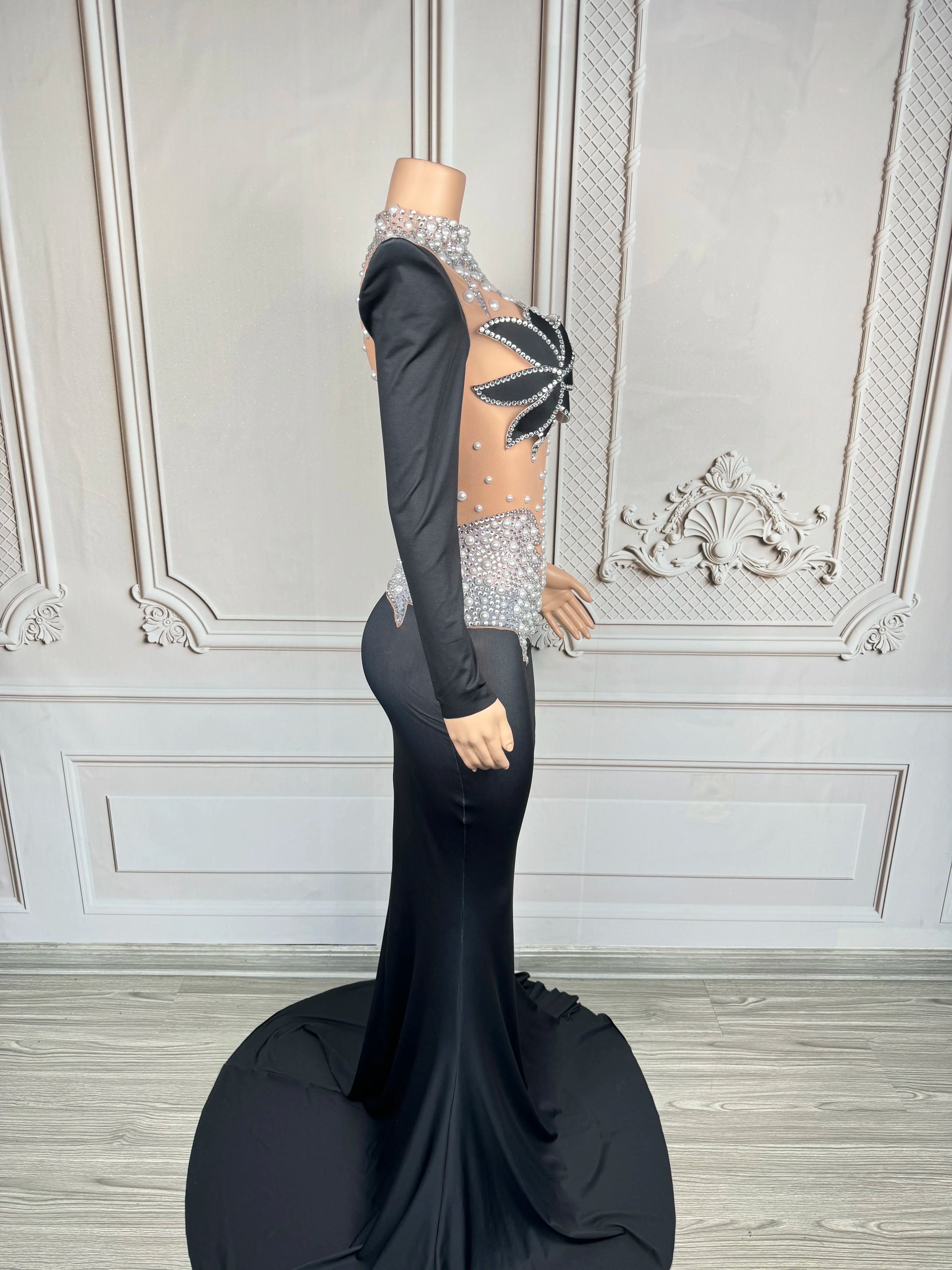 Rhinestone Floral Embroidered Mermaid Gala Gown & Trailing Evening Dress