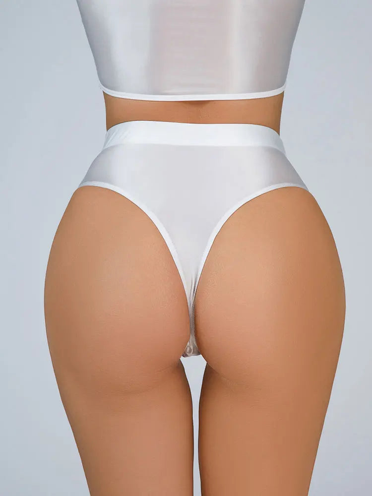 Sexy Women Shiny High Waist G-string Sheer Yoga Shaper Sexy Brief Candy Color Elastic T-Back Oil Glossy Thong UnderWear Dance