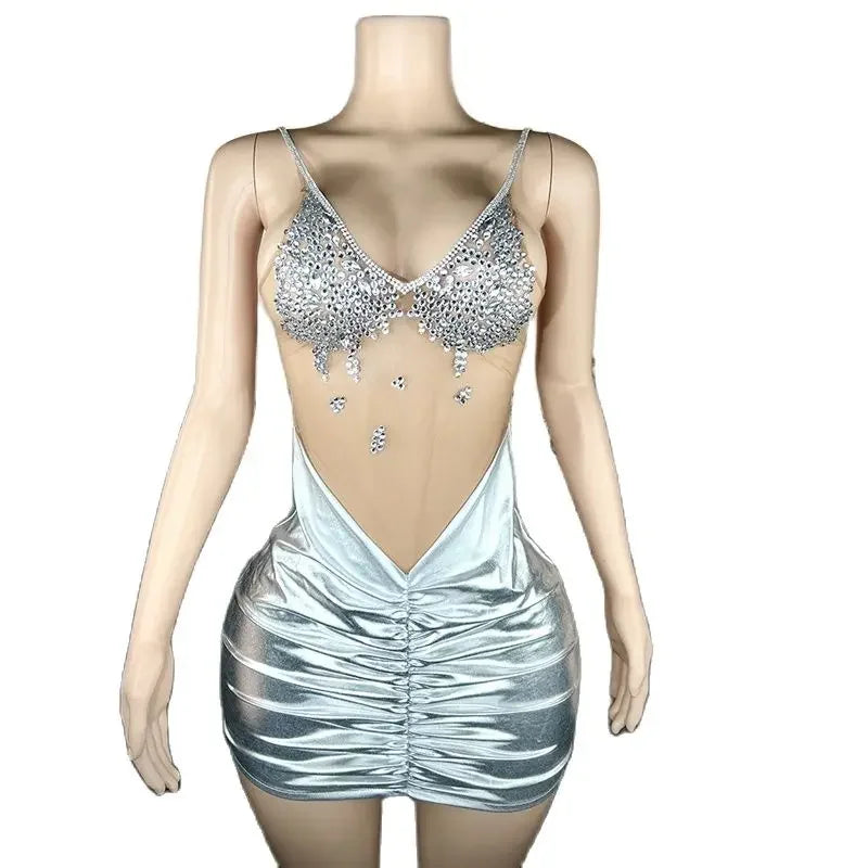 Rhinestone Halter Cutout Performance Dress