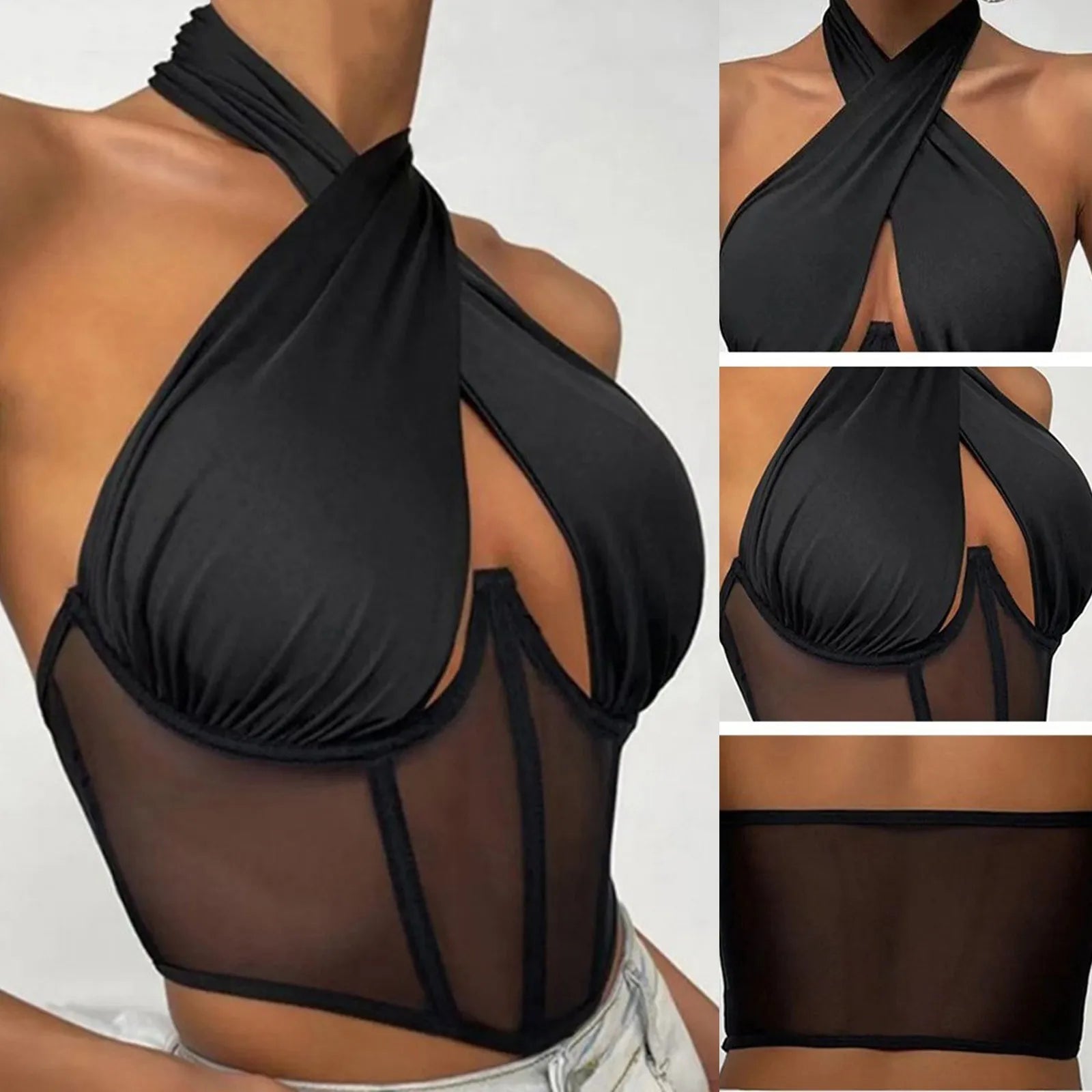 Sleeveless Fishbone Corset Cropped Top