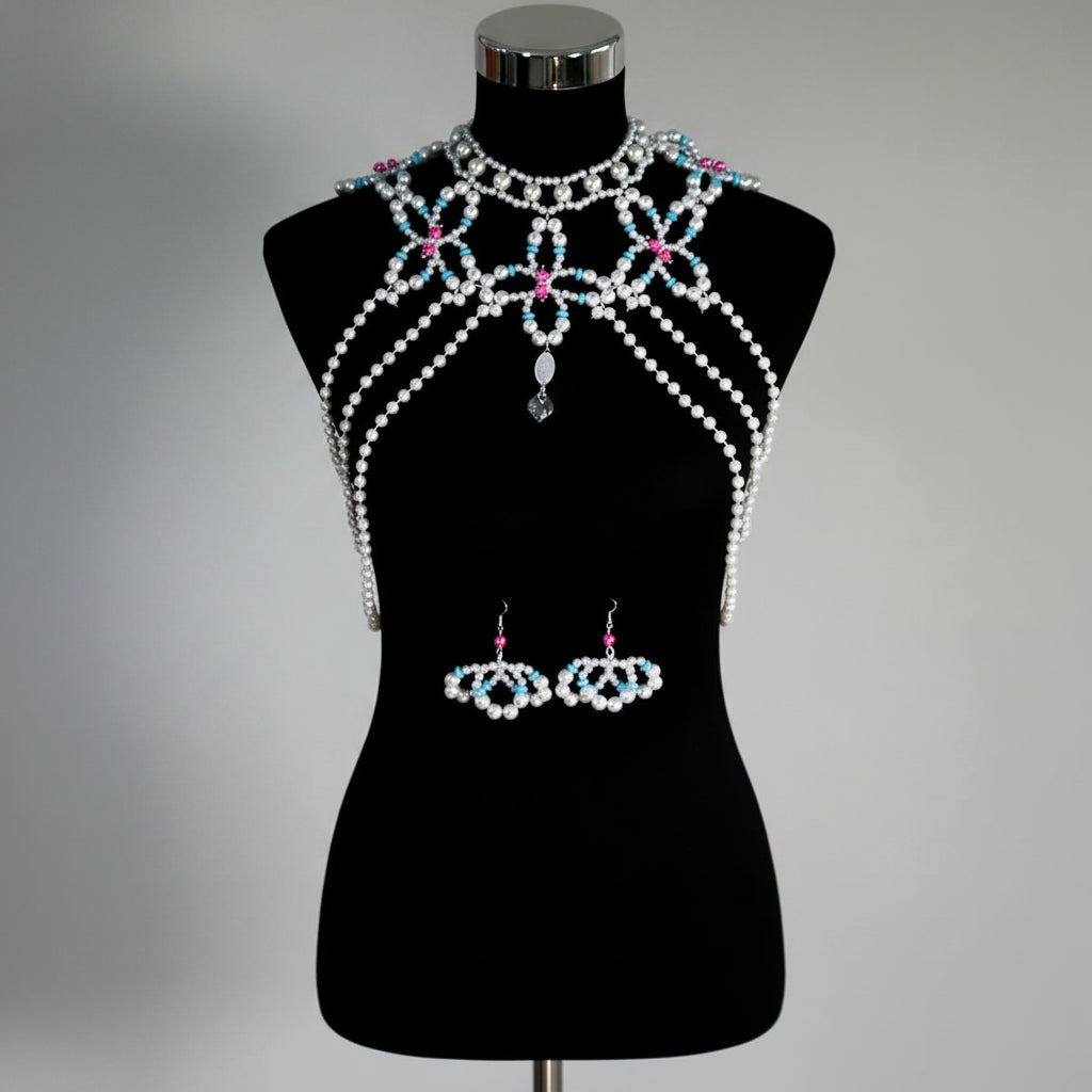 Dazzling Simulated Pearl String Bra Chain & Bikini Shawl Chest Jewelry