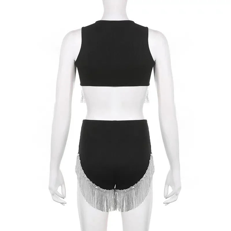 Shiny Fringe Performance Top & Shorts Set
