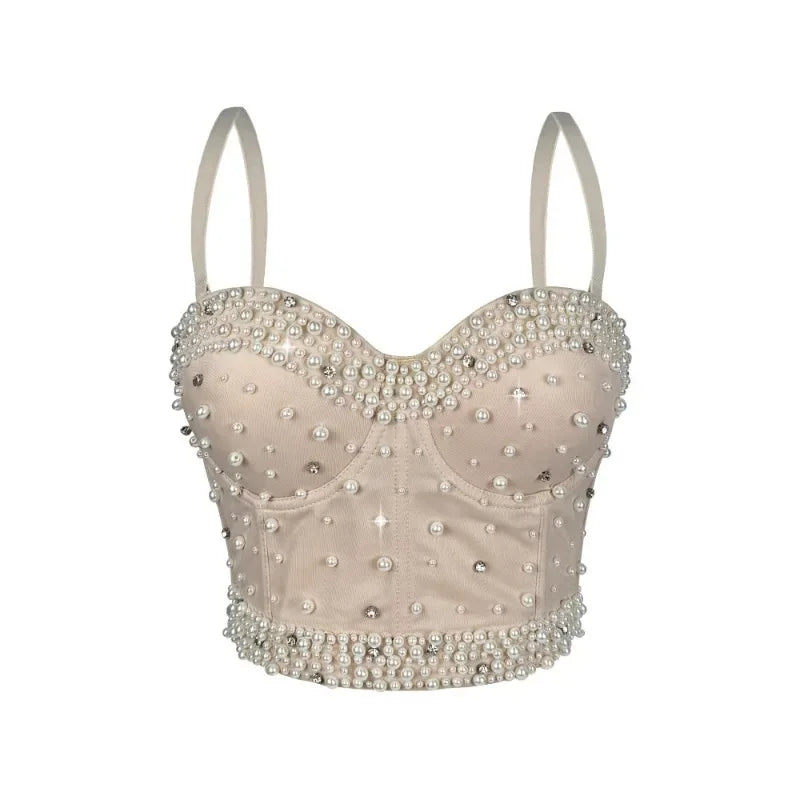 Sparkly Rhinestone Corset Crop Top Showgirl Stage Performance Camisole Bustier